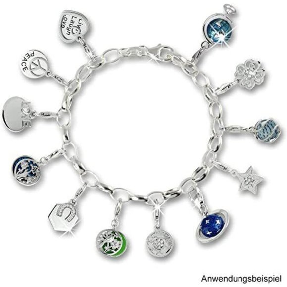 925 Sterling Silver Bracelet with Green Enamel Bird Charm and Cubic Zircon - Picture 4 of 8